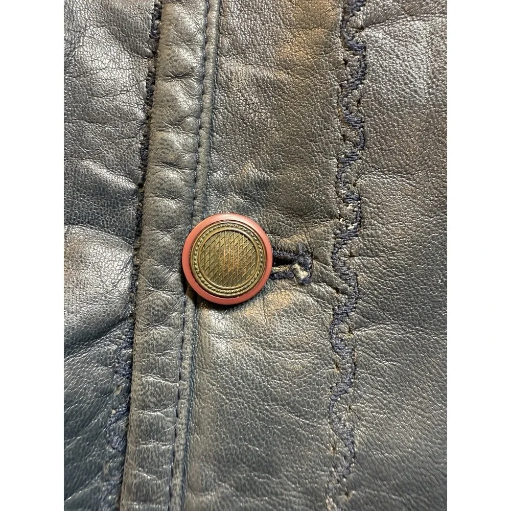 VTG Moreschi Italy LambSkin Navy‎ Bomber Jacket Men XL Embroidered Details Moto